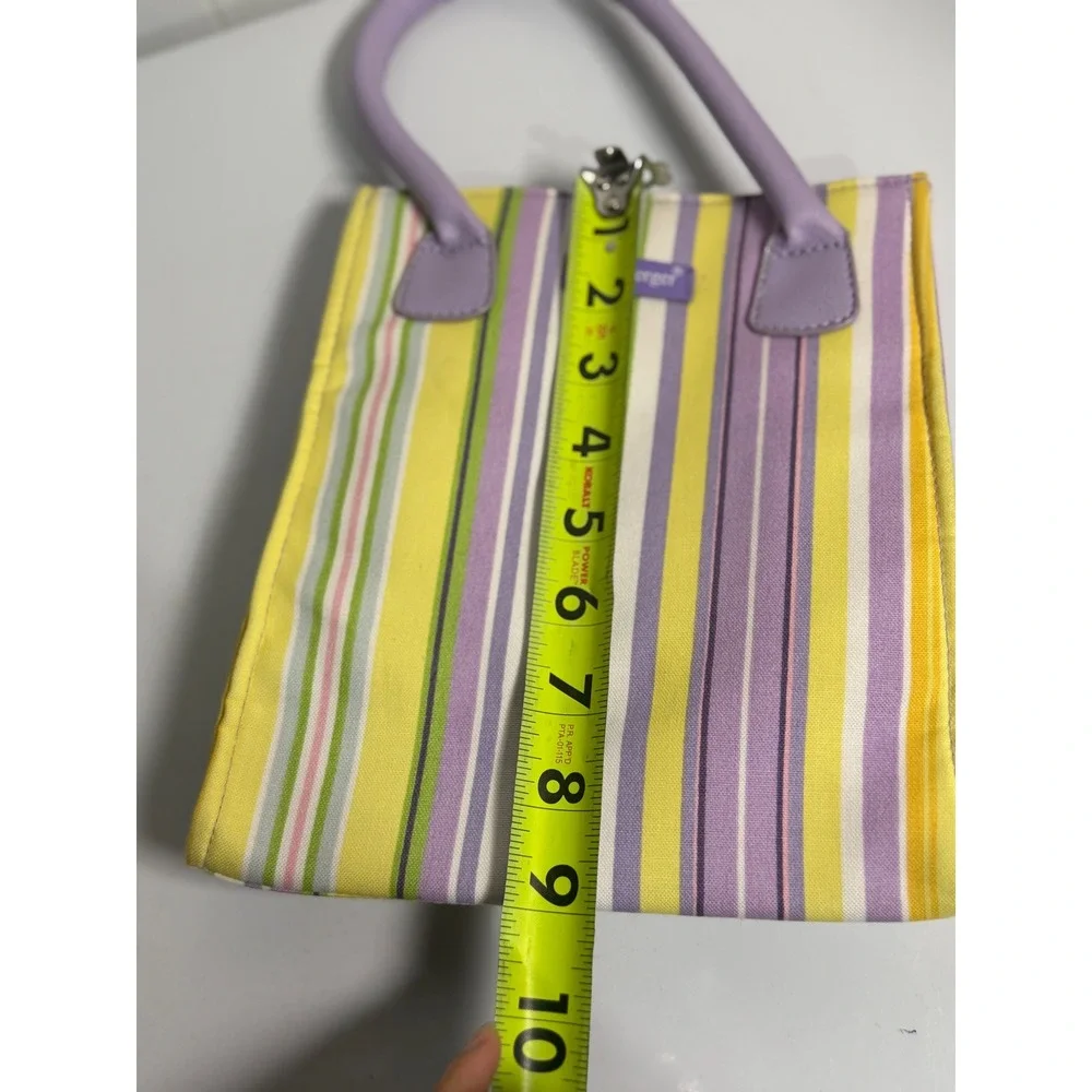 Longaberger Tote Bag Purple Yellow Multi Stripe Canvas Top Handle Purse Handbag